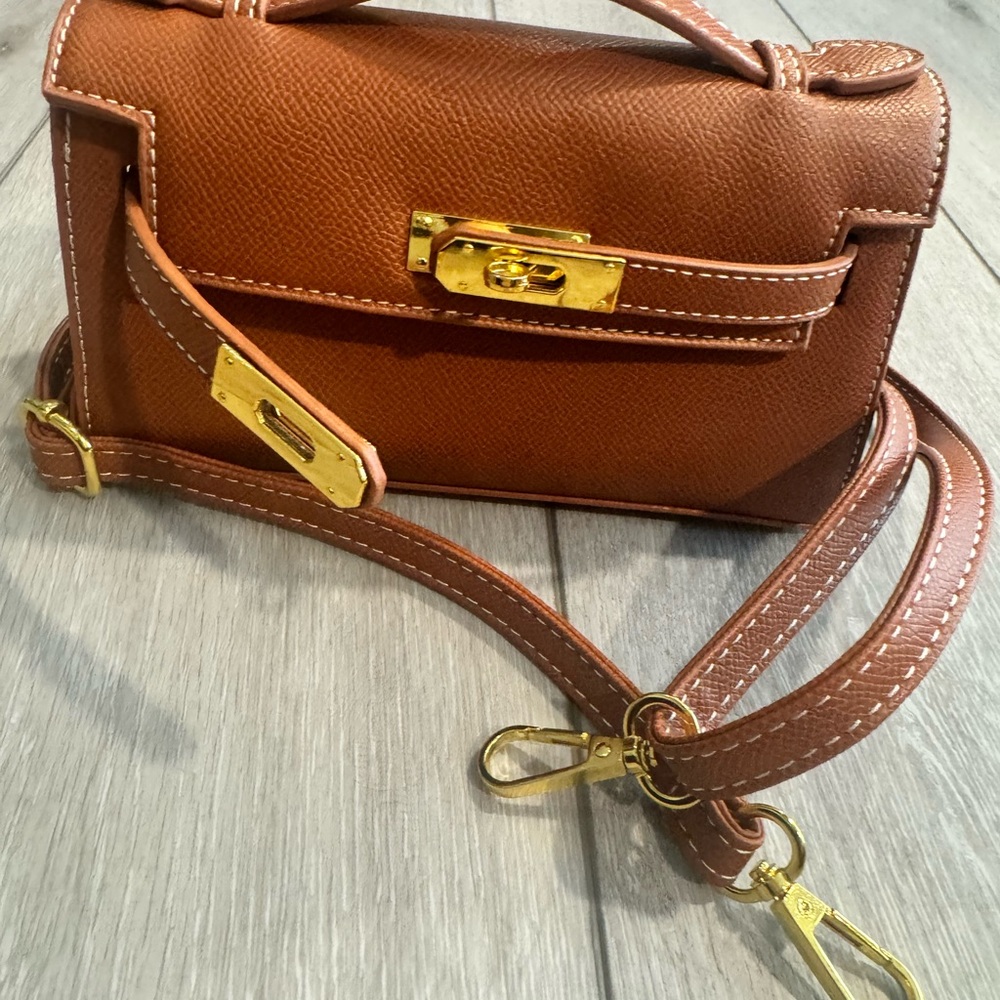 NEW chic Tan Leather Mini Bag with Gold Accents